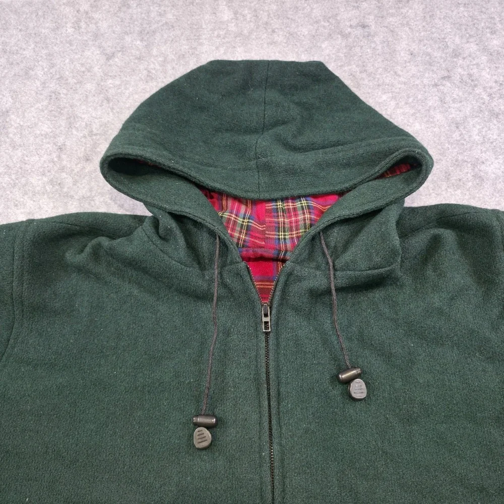 Johnson Woolen Mills Jacket Mens XL? 2XL? Green Hooded Wool Plaid Lined Made USA